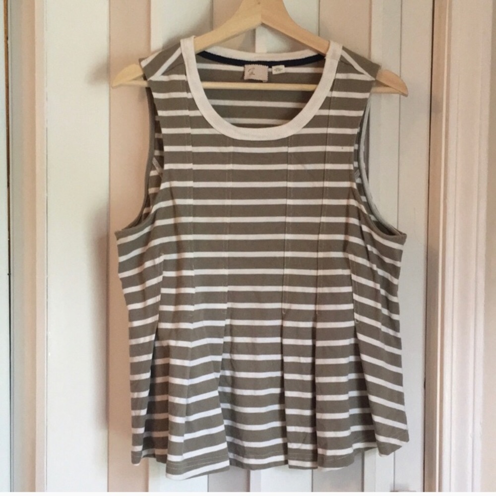 Anthropologie cream/olive green sleeveless top.